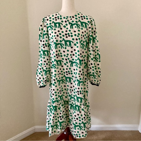 Green and White Whimsical Animal Print Dress - Picture 1 of 4